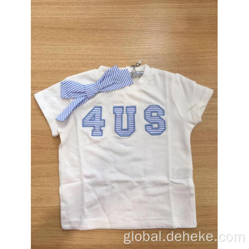 Plain Childrens T Shirts Girl's patch EMB and bow t shirt Manufactory